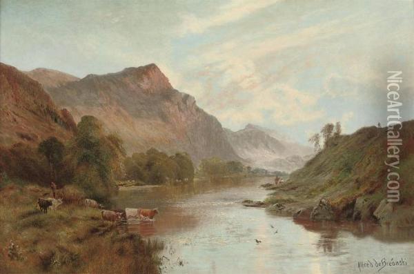 The Dee At Ballater Oil Painting - Alfred de Breanski