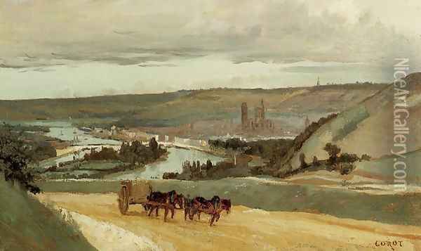 Rouen Seen from Hills Overlooking the City Oil Painting - Jean-Baptiste-Camille Corot