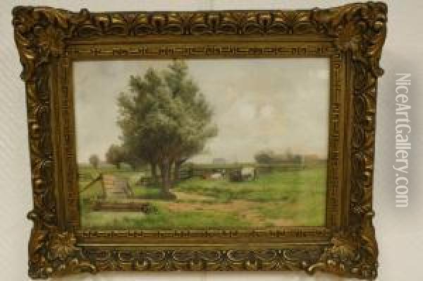 Landschap Bij Overschie Met Koeien In Een Weide Oil Painting - Piet Schipperus