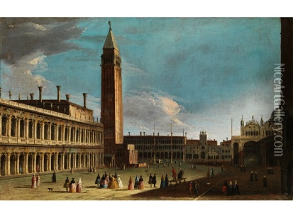 Vendig - Markusplatz Mit Campanile, San Marco Und Blick Auf Den Uhrenturm Oil Painting - Giovanni Richter