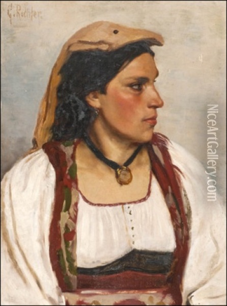 Peasant Girl Oil Painting - Gustav Karl Ludwig Richter
