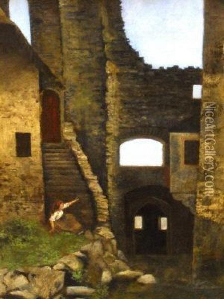 Figure In A Ruin Oil Painting - Carl Ludwig Bille