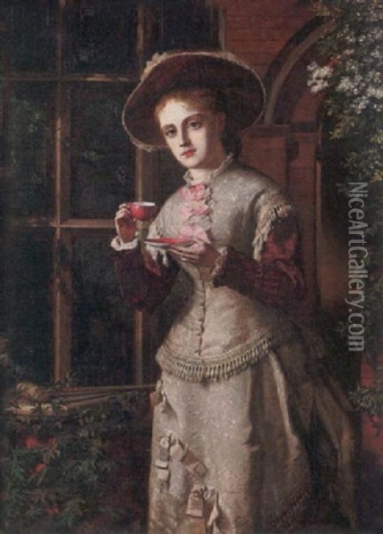 Tea In The Garden Oil Painting - William Maw Egley