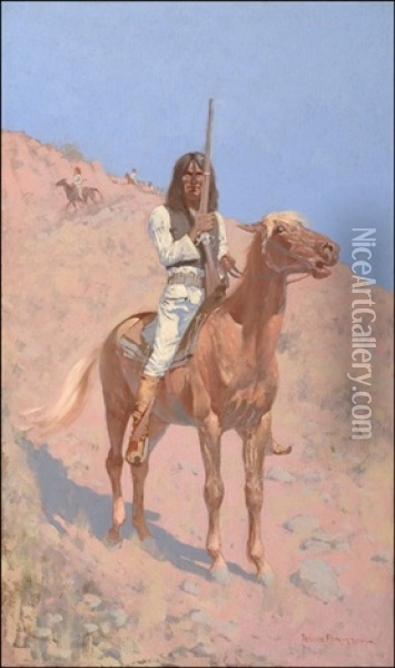 An Apache Oil Painting - Frederic Remington