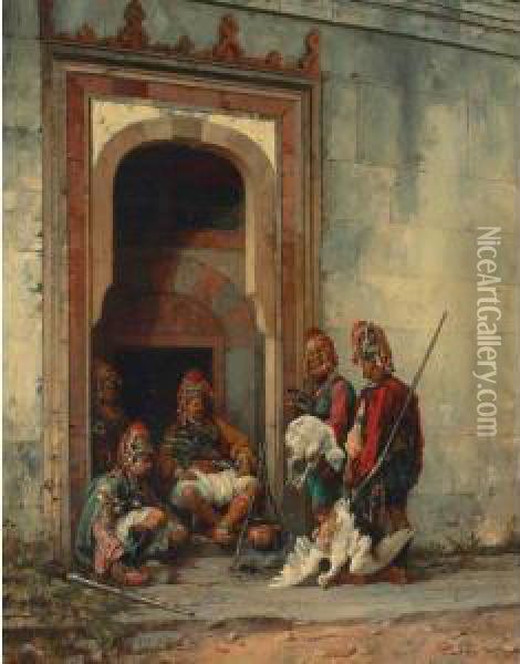Bashi Bazouks In A Doorway Oil Painting - Stanislaus von Chlebowski