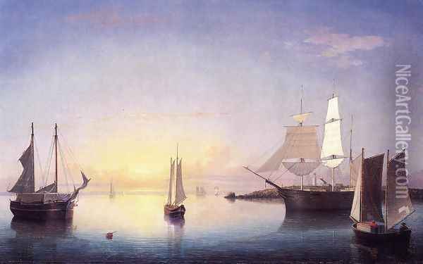 Gloucester Harbor at Sunset Oil Painting - Fitz Hugh Lane