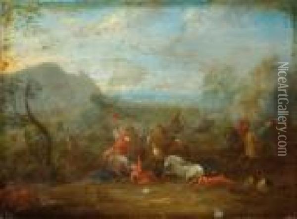 Horsemen In Battle Oil Painting - Karel Van Breydel (Le Chevalier)