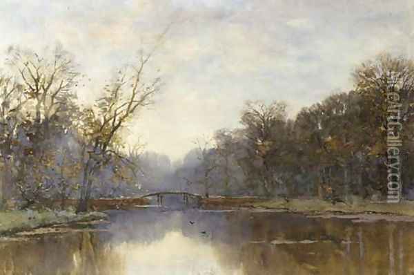 Autumn river landscape Oil Painting - Fredericus Jacobus Van Rossum Chattel
