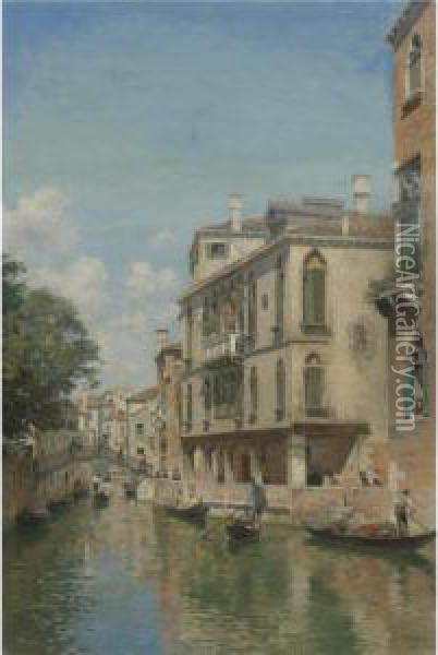 A Busy Day On A Venetian Canal Oil Painting - Federico del Campo