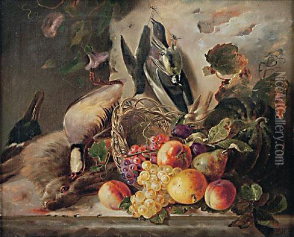 Frutta E Uccelli Oil Painting - Enrico Hohenberger