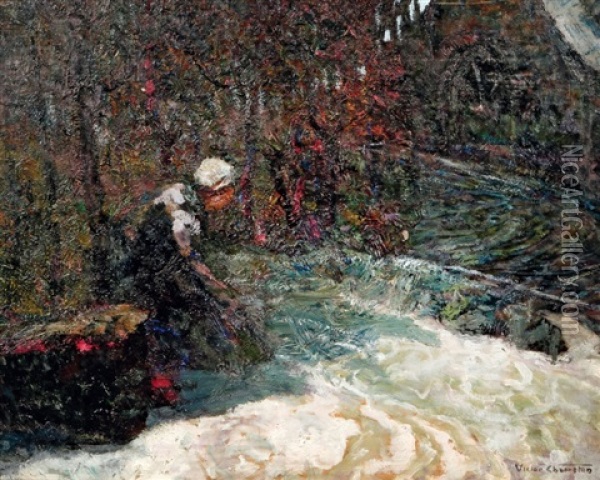 Femme Au Bord De La Riviere Oil Painting - Victor Charreton