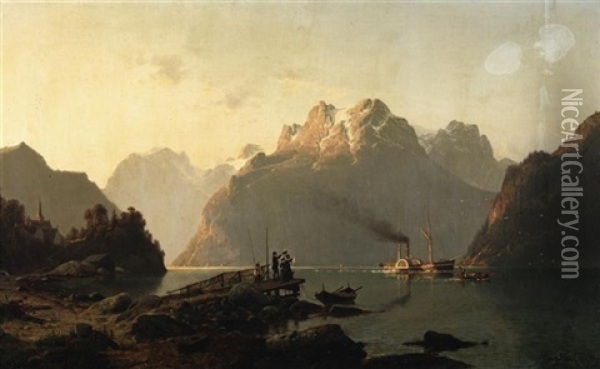 Abschied Vom Fjord Oil Painting - Johannes Bartholomaeus Duntze