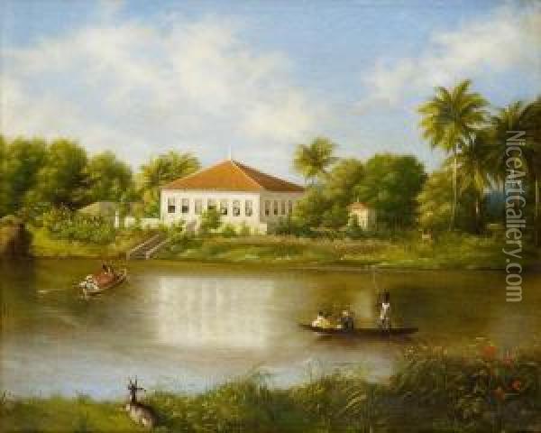 Paisagem De Recife - Riocapibaribe Oil Painting - Louis Schlappritz