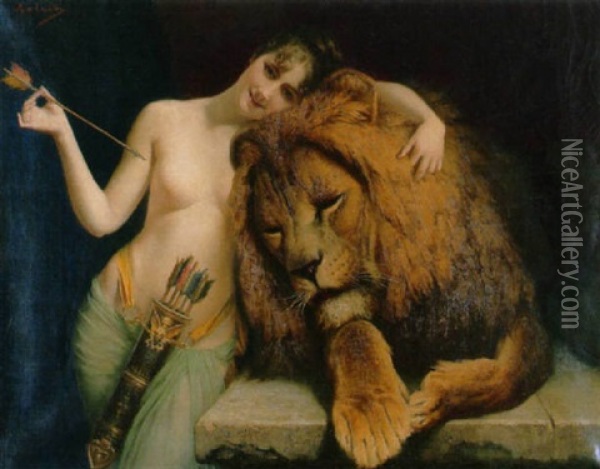 Diana Und Der Lowe Oil Painting - Angelo comte de Courten