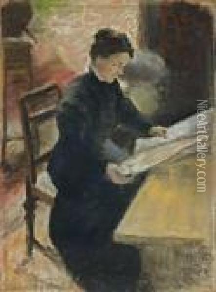 Portrat Sofie Gerhardt, Zeitung Lesend (lesende Frau) Oil Painting - August Macke