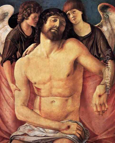 Dead Christ Supported by Two Angels Oil Painting - Giovanni Bellini