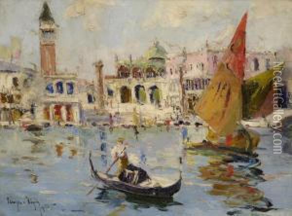Venedig - Blick Vom Bacino Auf Die Piazzetta Oil Painting - Rudolf Negely