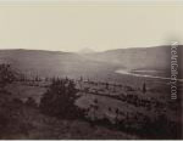 Mt. Adams From Sunset Hill, Dalles City Oil Painting - Carleton E. Watkins