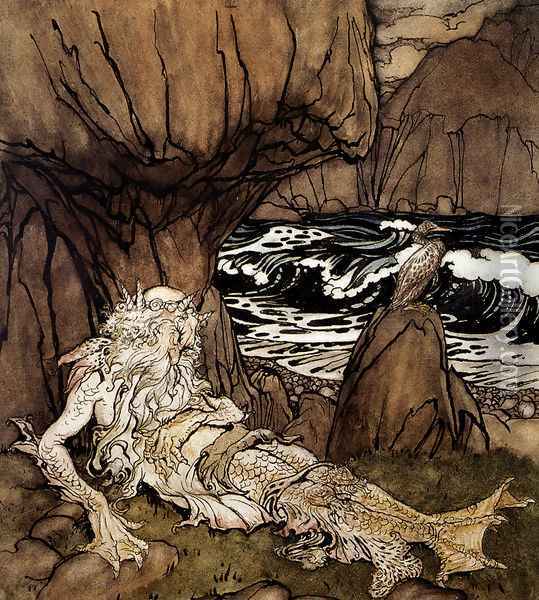 A Crowned Merman Oil Painting - Arthur Rackham