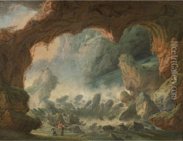 Landscape With A Cave Oil Painting - Louis-Philippe Crepin