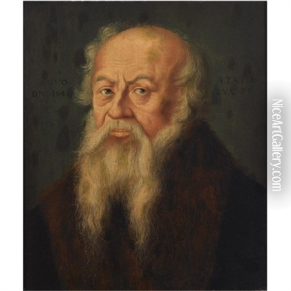 A Portrait Of A Bearded Old Man, Aged 73, Bust Length Oil Painting - Bartholomaeus Bruyn the Elder