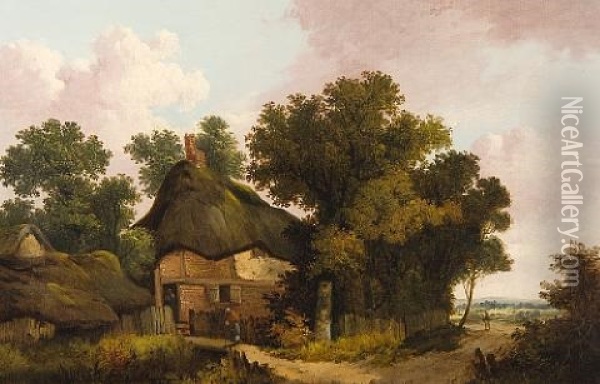 Cottage In A Landscape Oil Painting - John Berney Ladbrooke