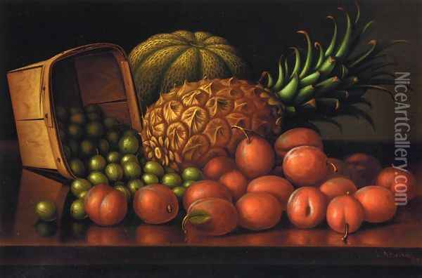 Gooseberries, Plums, Pineapple and Cantaloupe Oil Painting - Levi Wells Prentice