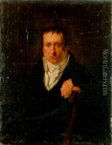 Portrait Of Docter Jean Burdin, Seated Half Length, In A Black Coat And Collar Oil Painting - Ary Scheffer