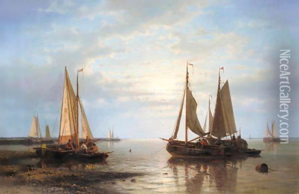 Sailing In Calm Waters Oil Painting - Abraham Hulk Jun.