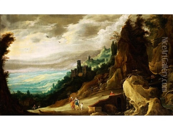 Felsige Gebirgslandschaft Mit Wanderern (collab. W/hans Jordaens Iii) Oil Painting - Joos de Momper the Younger