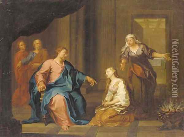 Chirst in the house of Martha and Mary Oil Painting - Gerard de Lairesse