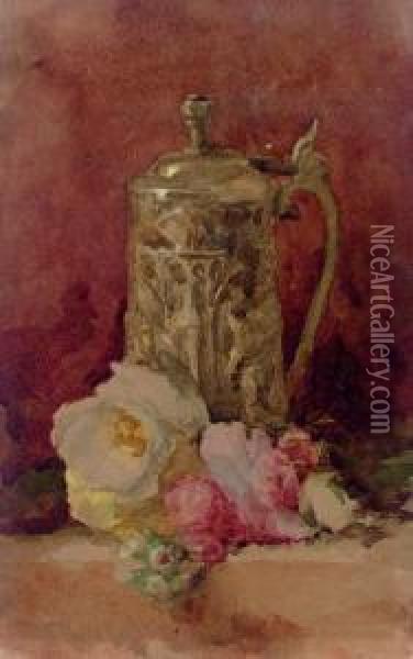 Still Life With Flagon And Roses Oil Painting - John White Alexander