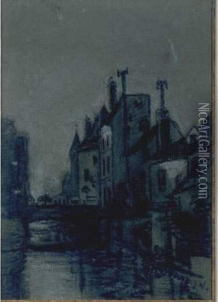 Canal Oil Painting - Jules Jacques Veyrassat