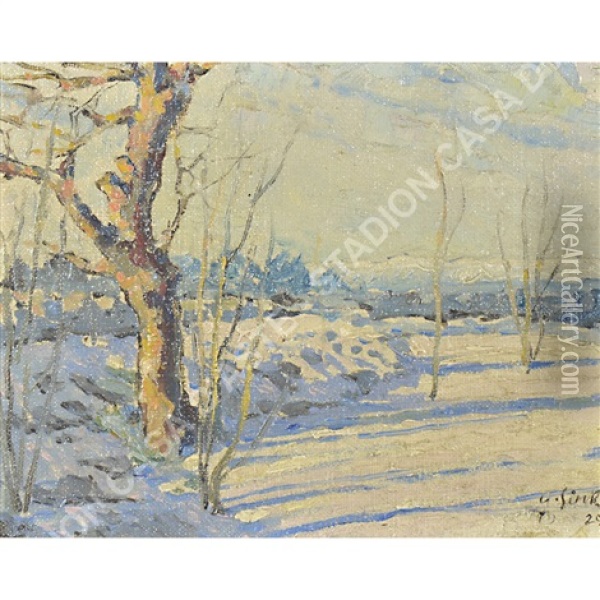 Nevicata A Opicina Oil Painting - Albert Sirk