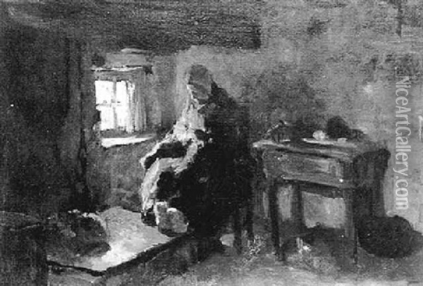 A Peasant Woman In An Interior Oil Painting - Albert Johan (Jan) Neuhuys