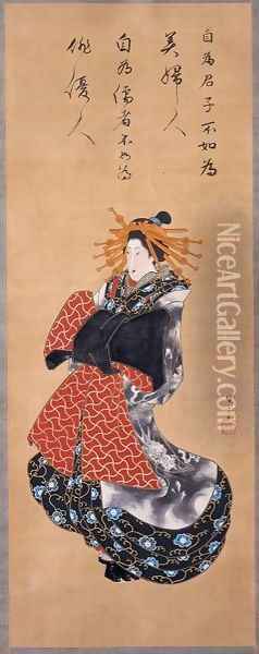 Courtesan Oil Painting - Utagawa or Ando Hiroshige