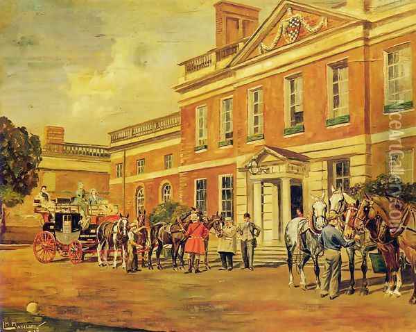 A Coach and Four Outside a Country House Oil Painting - Molly M. Latham