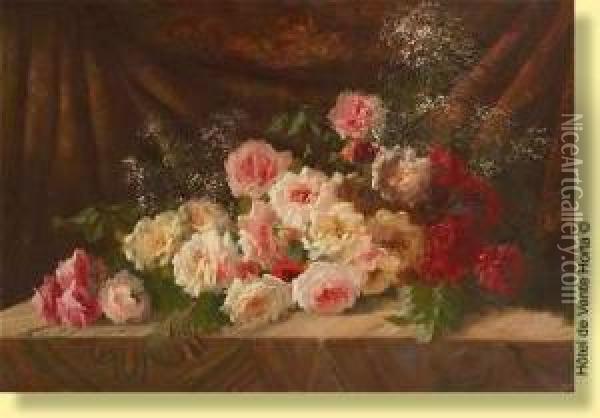 Jetee De Roses Sur Fond De Tapisserie Oil Painting - Frans Mortelmans