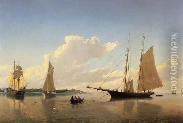 Stowing Sails off Fairhaven Oil Painting - William Bradford