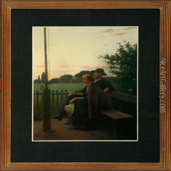 A Couple On A Bench Oil Painting - Carl Christian Thomsen