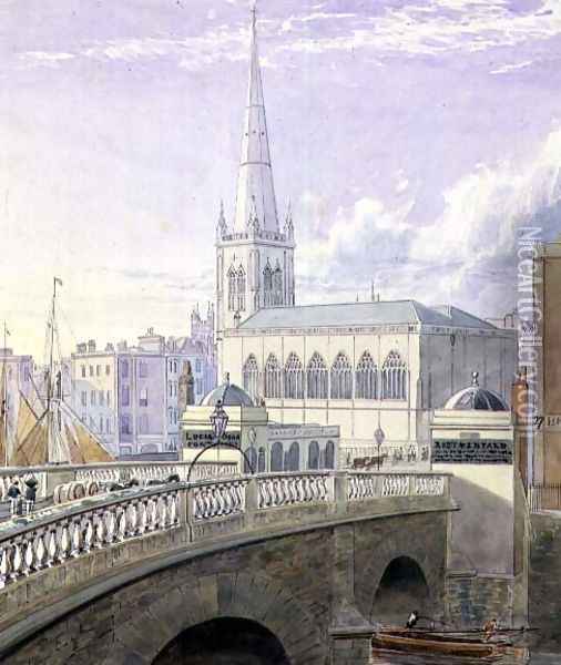 Bristol Bridge and St Nicholas Church Oil Painting - Samuel Jackson