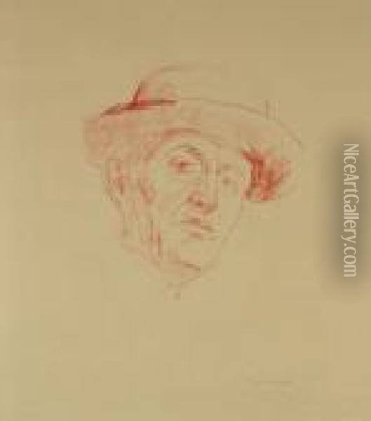 Selbstbildnis In Hut I Oil Painting - Edvard Munch