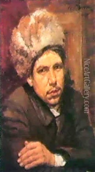 Portraet Af En Ung Mand Med Pelshue Oil Painting - Ilya Repin