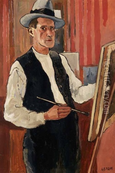 Autoportrait Au Chevalet Oil Painting - Marcel Francois Leprin