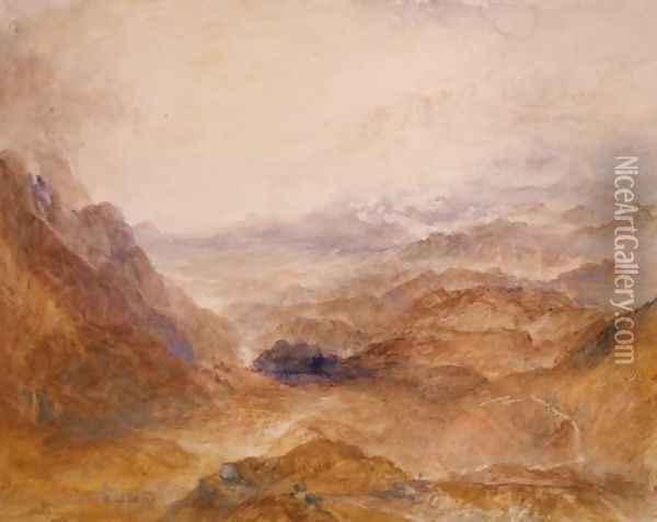 View along an Alpine Valley, possibly the Val d'Aosta Oil Painting - Joseph Mallord William Turner
