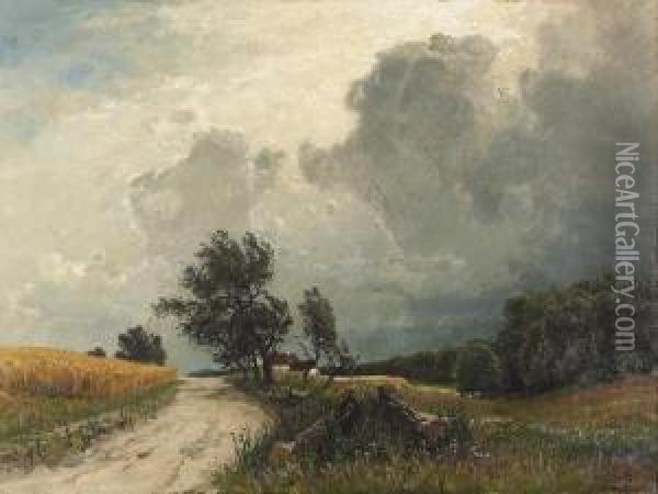 Sommerliche Landschaft Mit Aufziehendem Gewitter. Oil Painting - Adolf Stabli