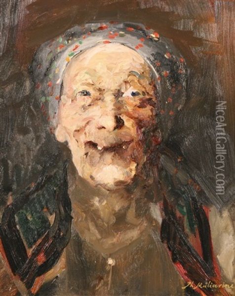 Laughing Peasant Woman Oil Painting - Filip Malyavin