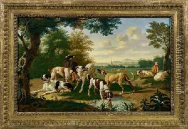 Jagdhundemeute In Weitersommerlandschaft Oil Painting - Jan van Gool