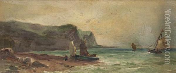 Boats Off The Shore Oil Painting - Alexander Coutts Fraser