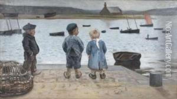 Enfants En Bord De Mer Oil Painting - Richard Louis G. Richon-Brunet